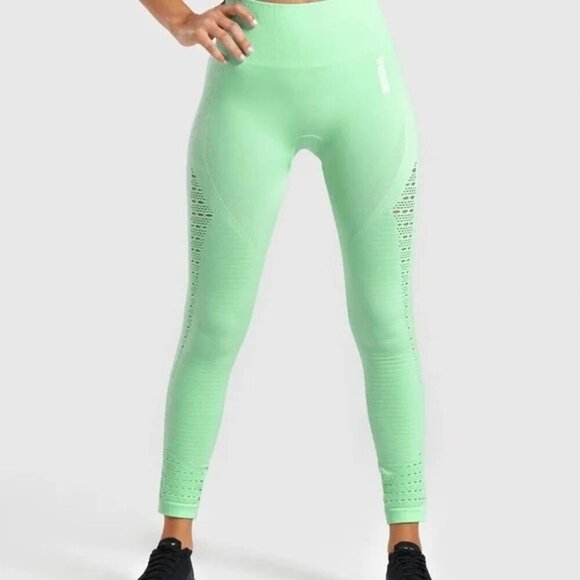 Gymshark‎ Women's XS Energy Seamless Legging Mint Green Cut Outs Gym Sporty - Picture 1 of 8